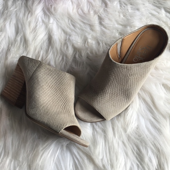 Franco Sarto Shoes - Franco Sarto Firefly Grey Suede Peep Toe Mules 5